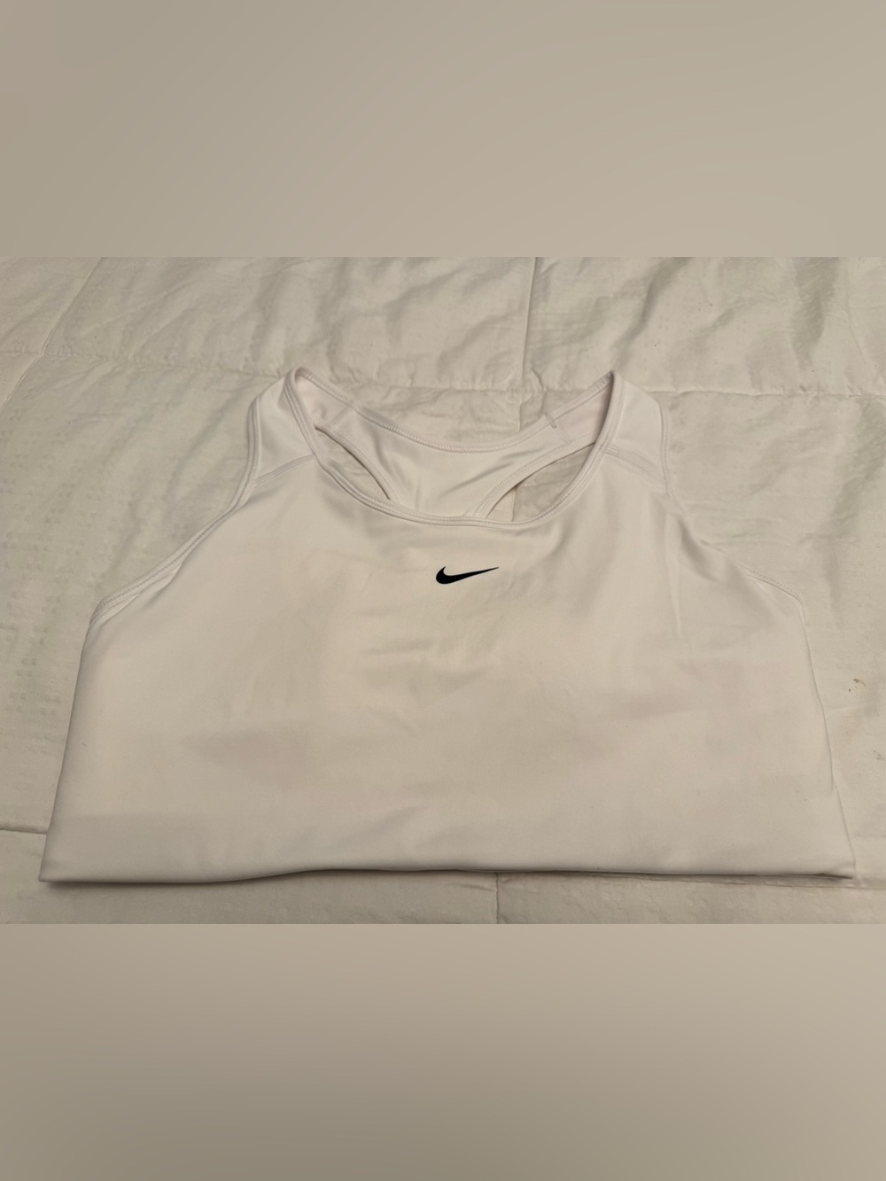 Nike White Racerback Sports Bra with Black Swoosh